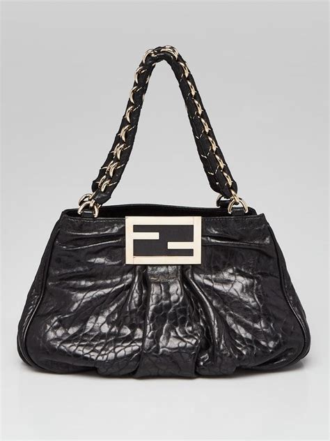 fendi 8br615|Fendi Black Pebbled Leather Small Mia Tote Bag 8BR615.